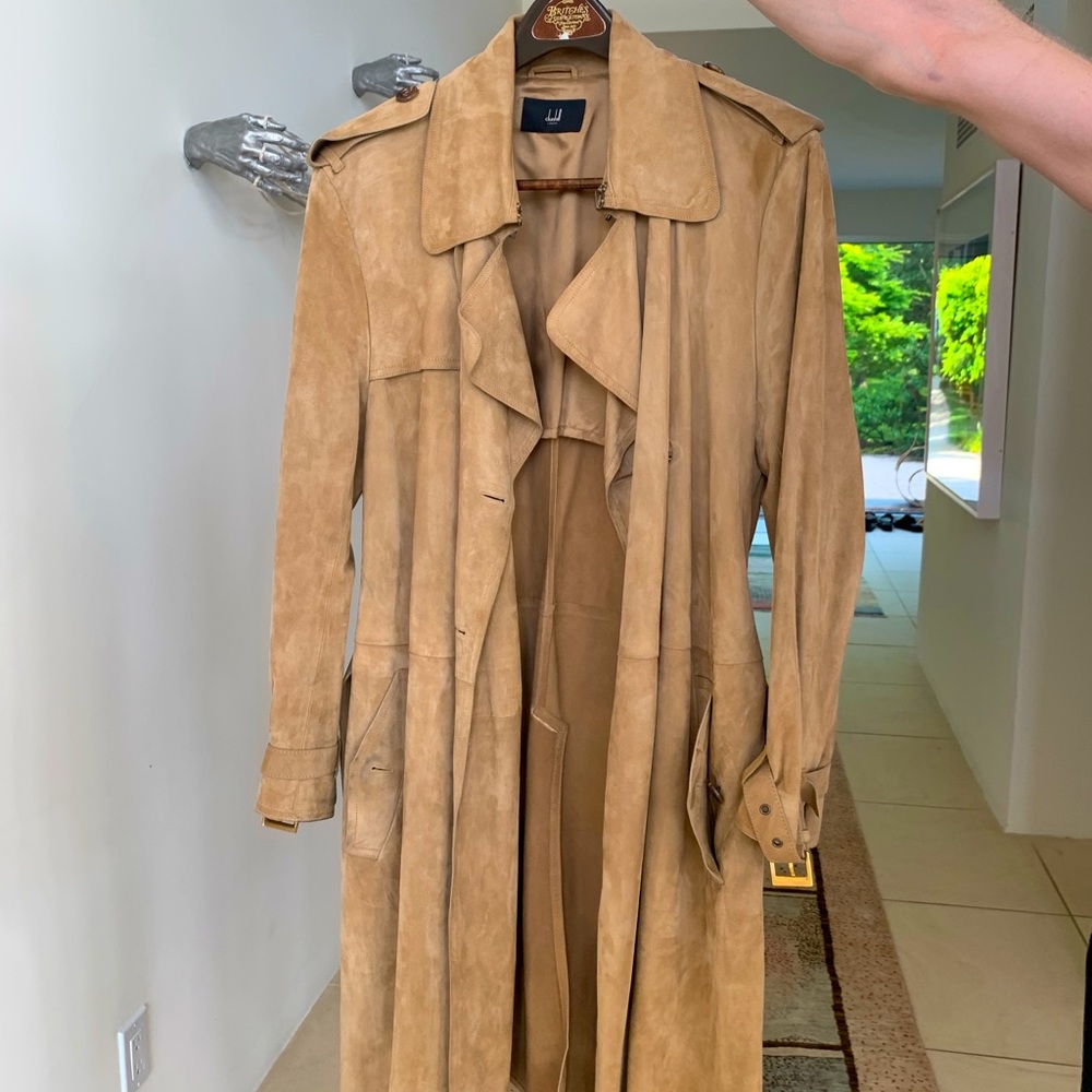 Suede Dunhill trench coat in tan
